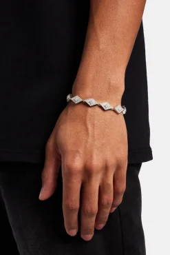 JWL-BRA Iced Rhombus Tennis Bracelet - White 10mm