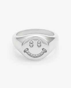 Women JWL-RNG Iced Smile Face Signet Ring