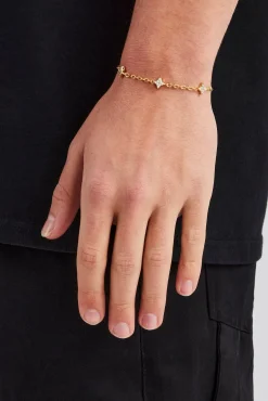 JWL-BRA Iced Star Motif Rolo Link Bracelet - 8mm - Gold