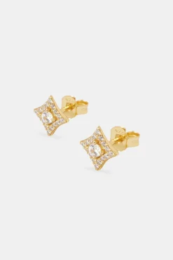 JWL-EAR Iced Star Motif Stud Earrings - 8mm - Gold