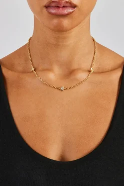 Women JWL-CHN Iced Star Thin Link Chain - 2.5mm - Gold