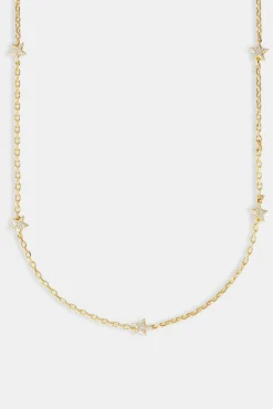Women JWL-CHN Iced Star Thin Link Chain - 2.5mm - Gold