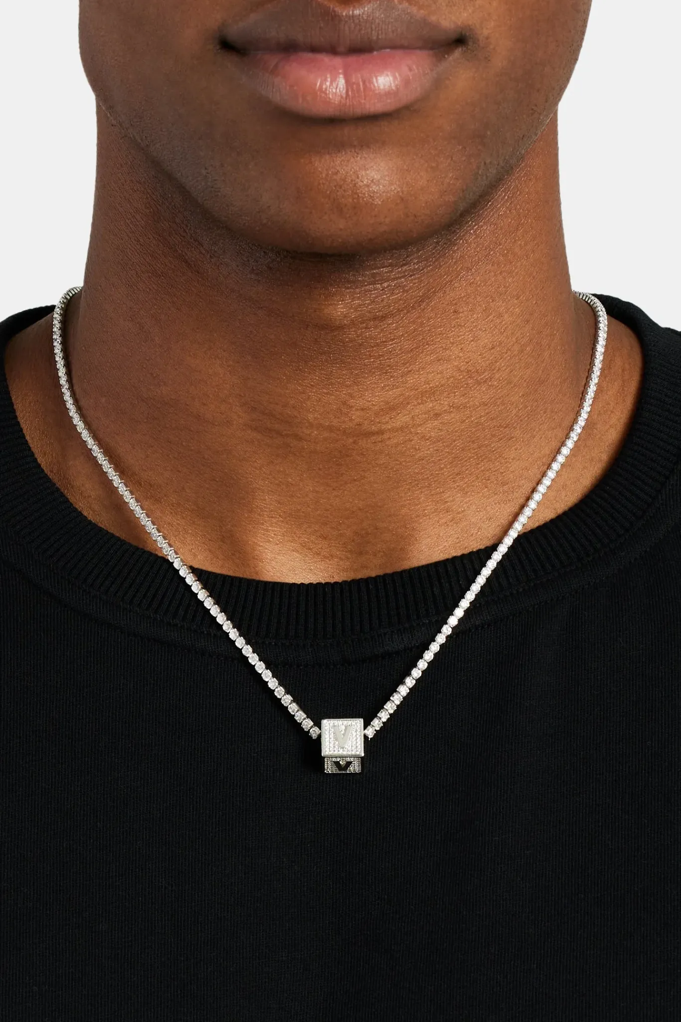 JWL-PEND Iced V Letter Block Pendant
