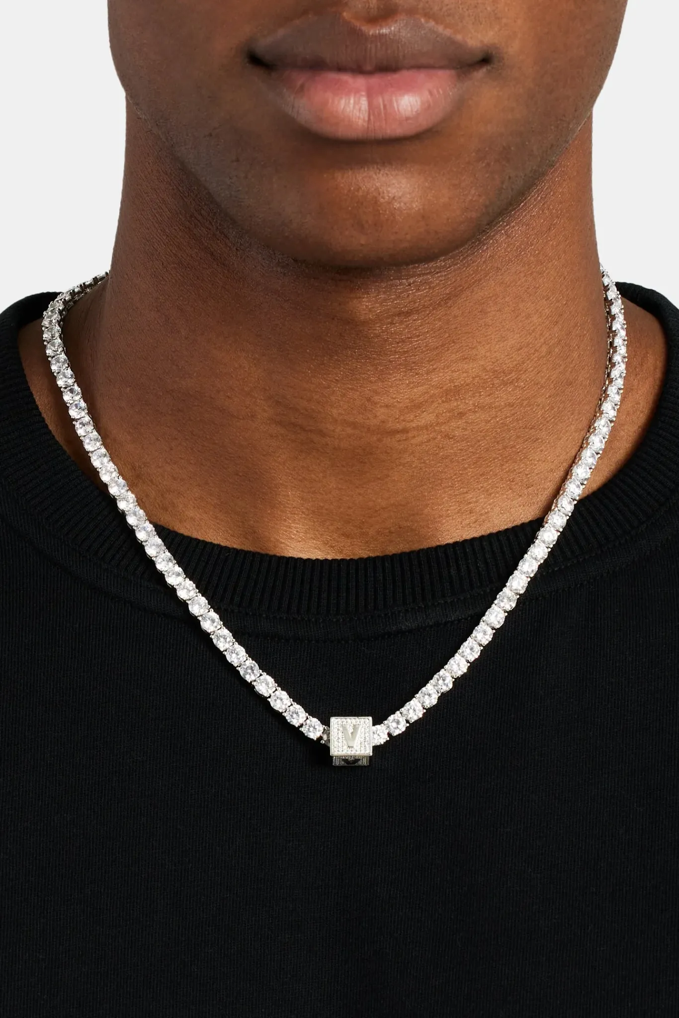 JWL-PEND Iced V Letter Block Pendant