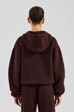 Women CLO-TOP-HS-HOOD-KTW Knit Boxy Embroidered Hoodie - Chocolate