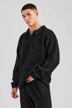 CLO-TOP-HS-SWE-KTW Knit Collared Sweat - Black