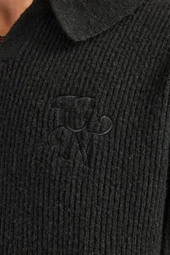 CLO-TOP-HS-SWE-KTW Knit Collared Sweat - Black