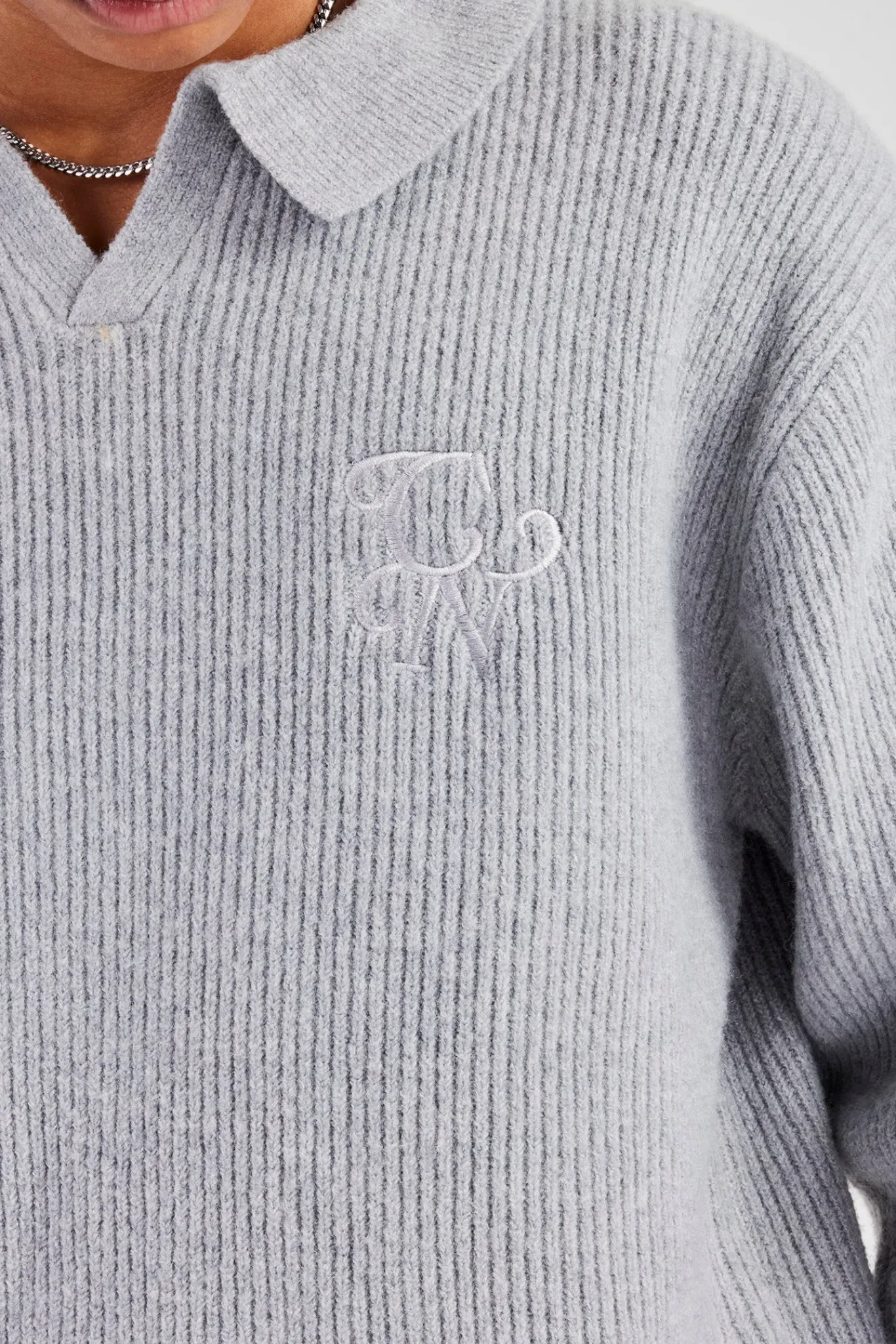 CLO-SET-KTW Knit Collared Sweat & Jogger Set - Grey