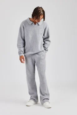 CLO-SET-KTW Knit Collared Sweat & Jogger Set - Grey