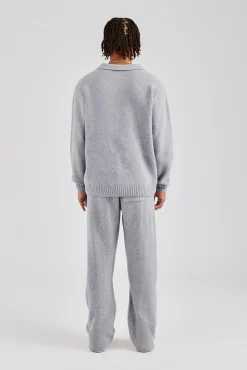 CLO-SET-KTW Knit Collared Sweat & Jogger Set - Grey