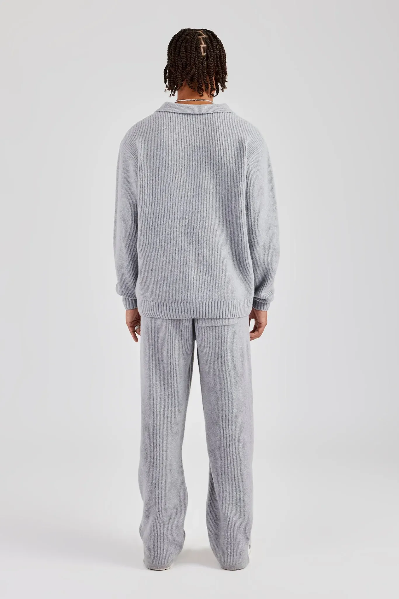 CLO-SET-KTW Knit Collared Sweat & Jogger Set - Grey