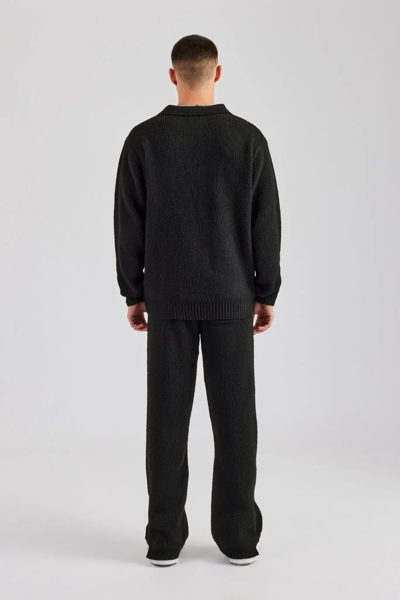 CLO-SET-KTW Knit Collared Sweat & Split Hem Jogger - Black