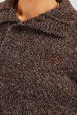Women CLO-TOP-HS-SWE-KTW Knit Funnel Neck Sweater - Chocolate