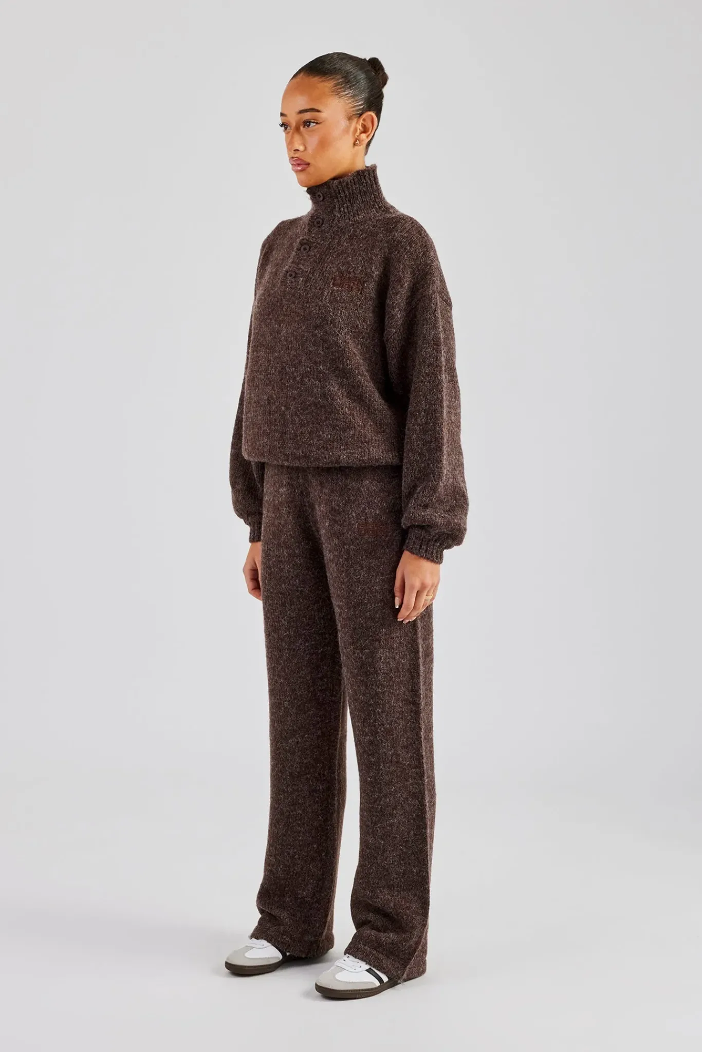 Women CLO-SET-KTW Knit Funnel Neck Tracksuit - Chocolate