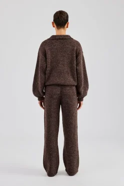 Women CLO-SET-KTW Knit Funnel Neck Tracksuit - Chocolate