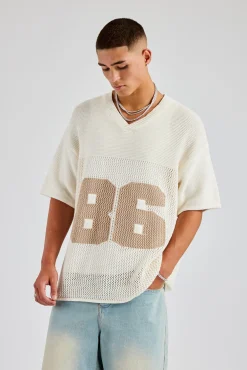 CLO-TOP-TEE Knit Varsity T-Shirt - Off White