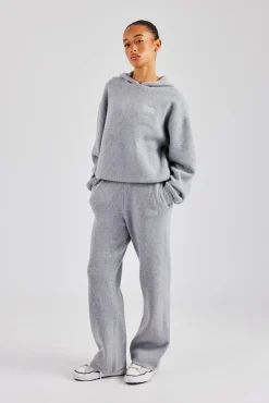 Women CLO-BOT-TRO-KTW Knit Wide Leg Embroidered Jogger - Grey