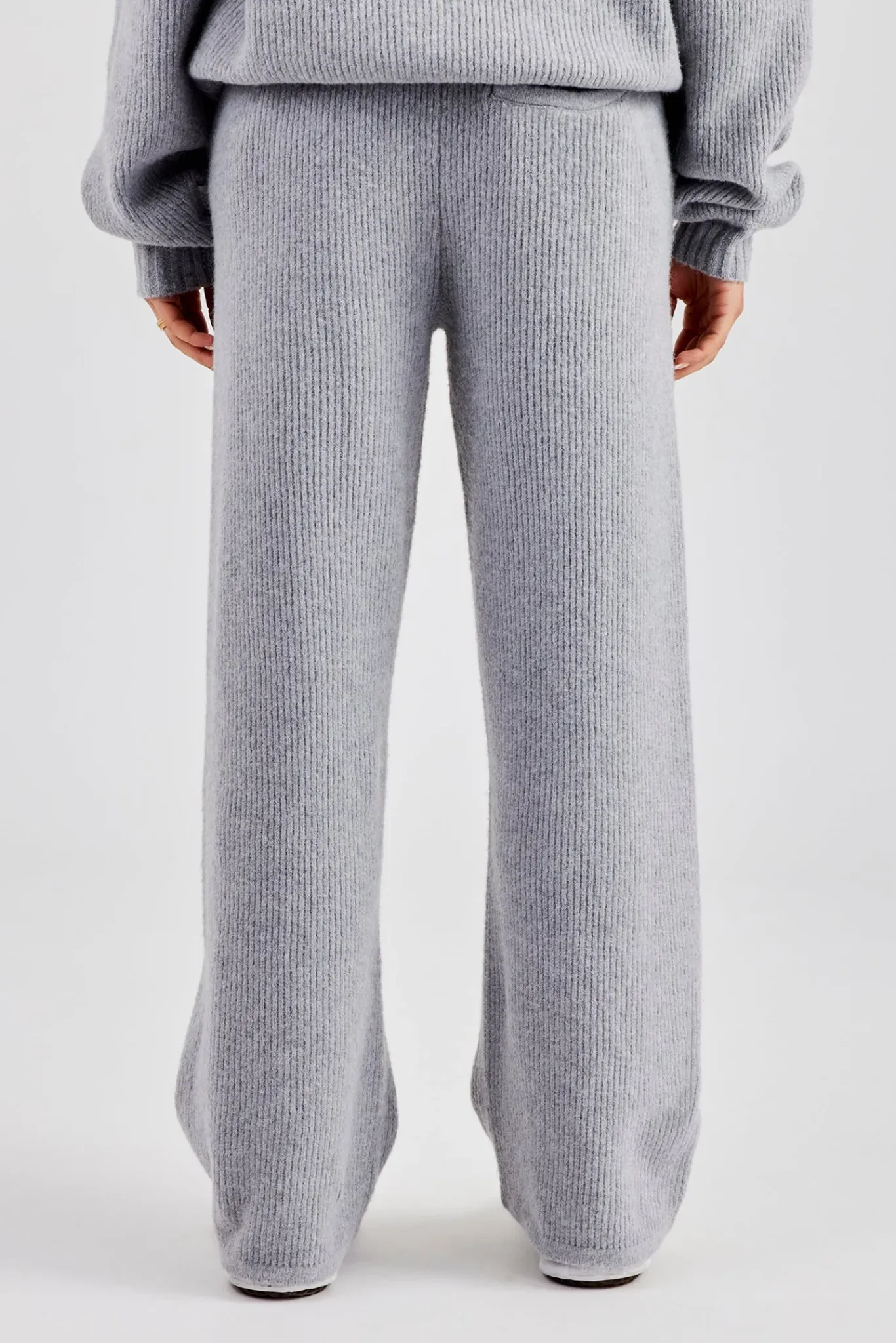 Women CLO-BOT-TRO-KTW Knit Wide Leg Embroidered Jogger - Grey