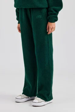 Women CLO-BOT-TRO-KTW Knit Wide Leg Embroidered Jogger - Forest Green