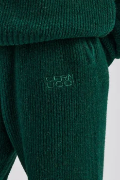 Women CLO-BOT-TRO-KTW Knit Wide Leg Embroidered Jogger - Forest Green