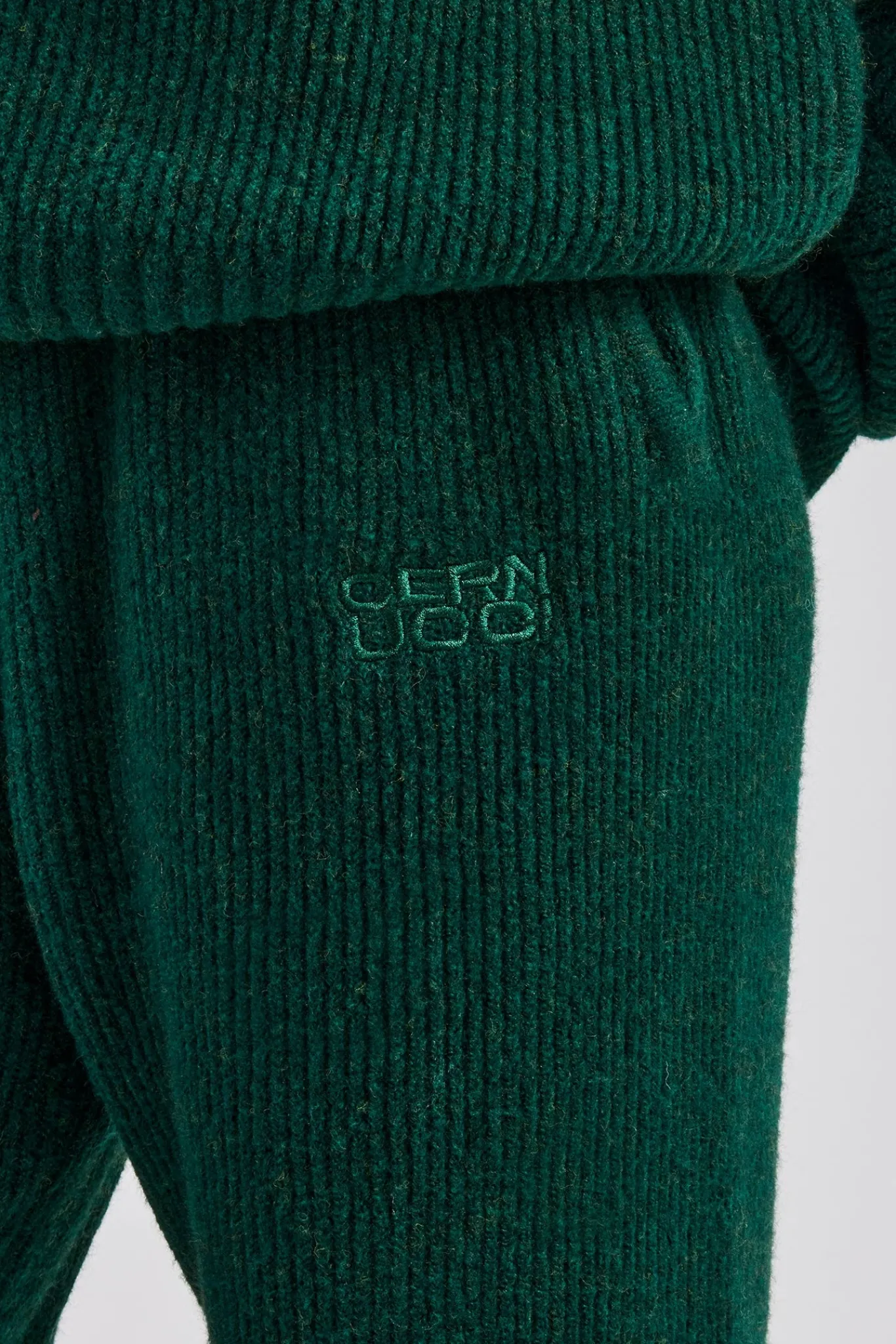 Women CLO-BOT-TRO-KTW Knit Wide Leg Embroidered Jogger - Forest Green