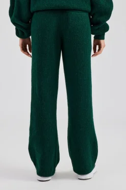 Women CLO-BOT-TRO-KTW Knit Wide Leg Embroidered Jogger - Forest Green
