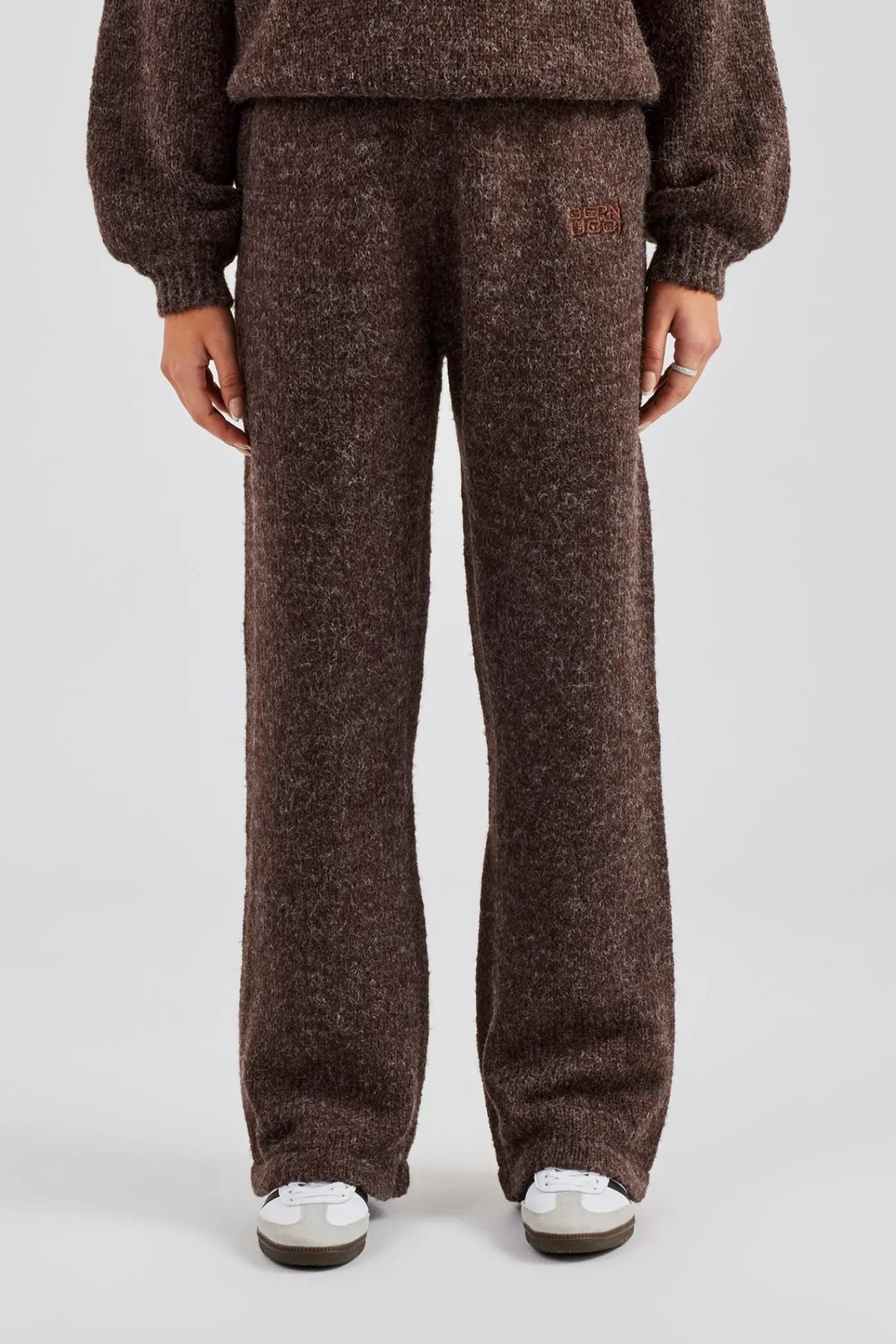 Women CLO-BOT-TRO-KTW Knit Wide Leg Embroidered Jogger - Chocolate