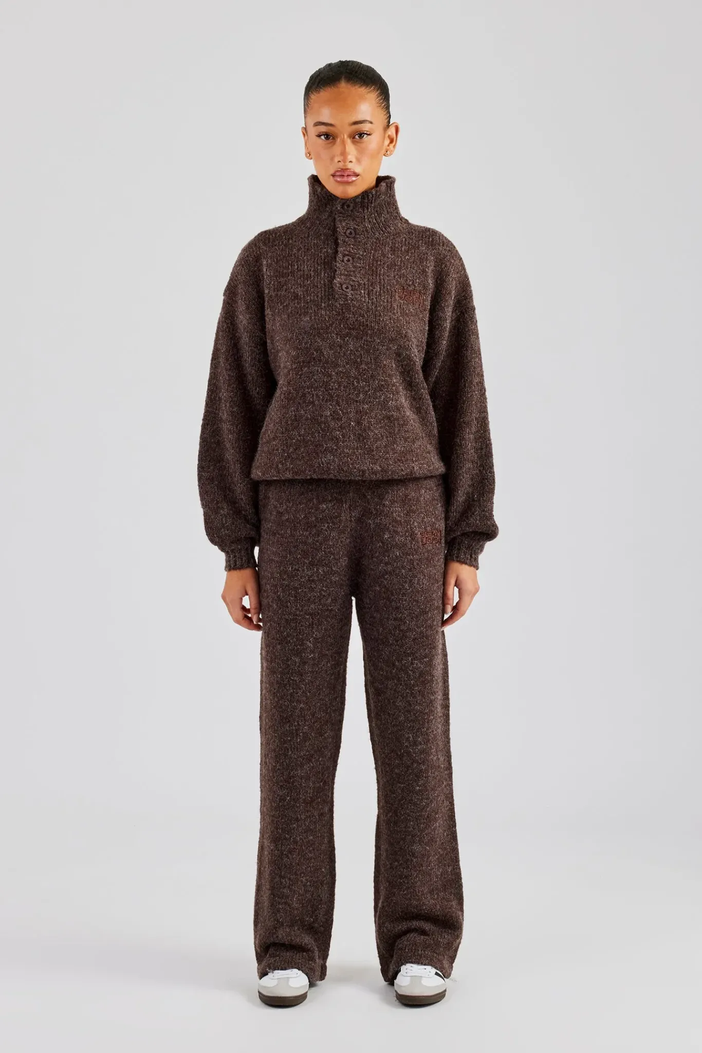 Women CLO-BOT-TRO-KTW Knit Wide Leg Embroidered Jogger - Chocolate