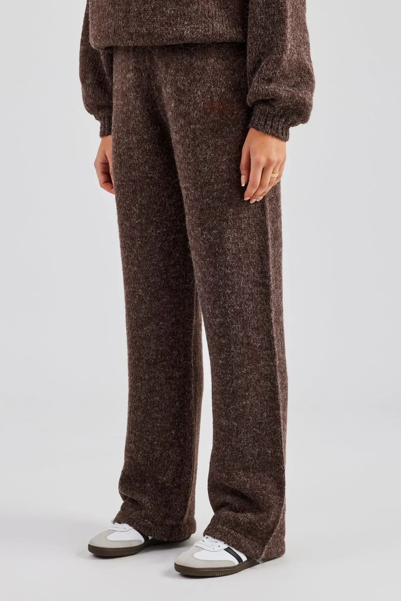 Women CLO-BOT-TRO-KTW Knit Wide Leg Embroidered Jogger - Chocolate