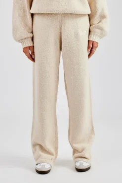 Women CLO-BOT-TRO-KTW Knit Wide Leg Embroidered Jogger - Oatmeal