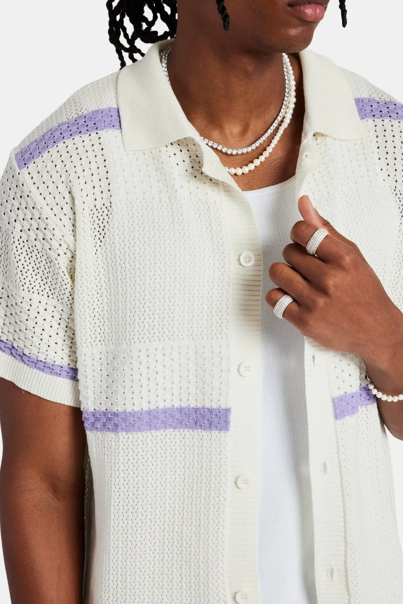 CLO-TOP-SHIR-KTW Knitted Button Front Shirt - Purple