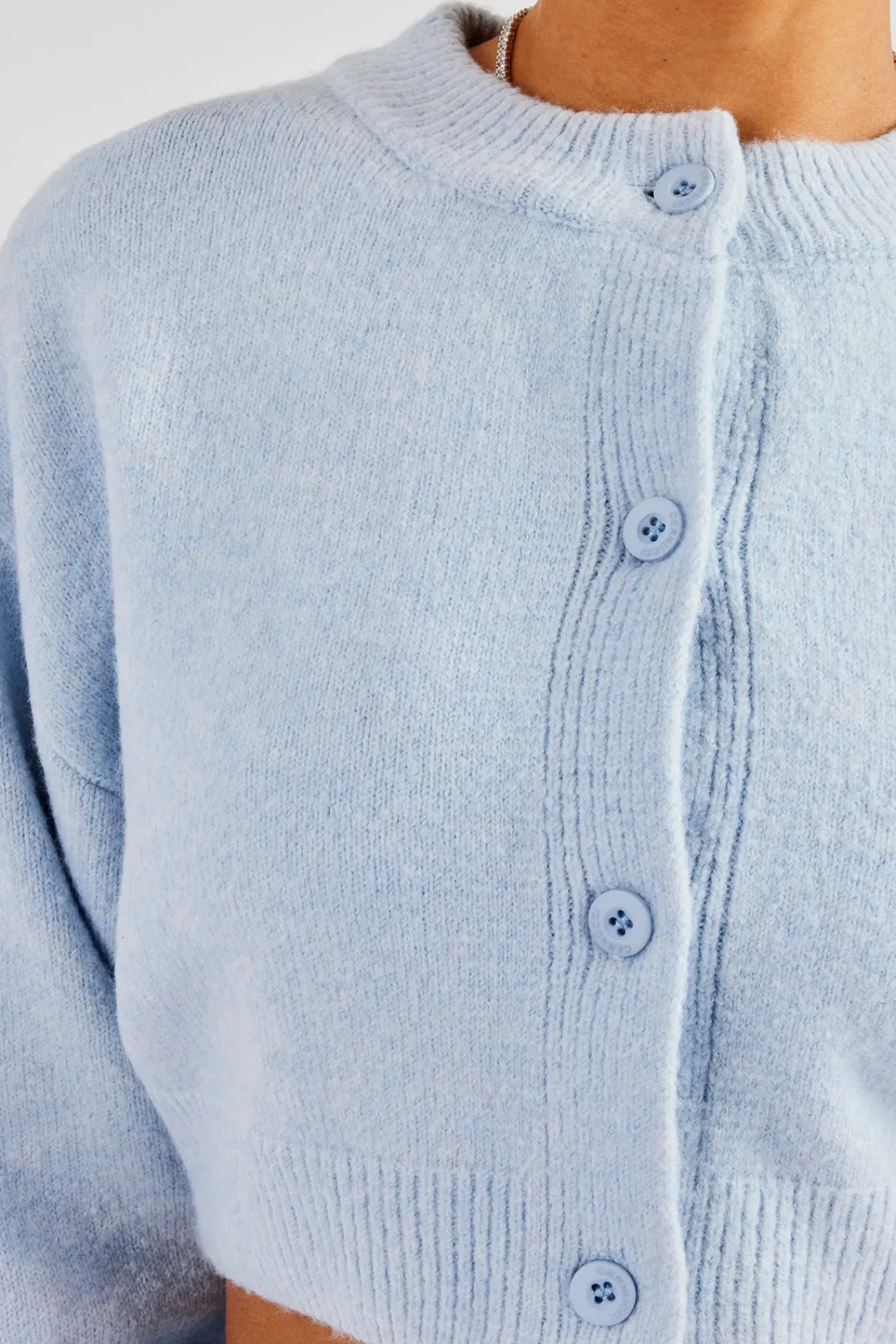 Women CLO-TOP-HS-SWE-KTW Knitted Cropped Cardigan - Baby Blue