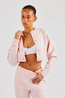 Women CLO-SET-KTW Knitted Cropped Cardigan & Flare Trouser - Baby Pink