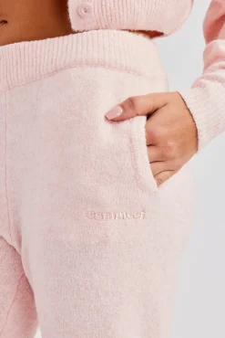 Women CLO-SET-KTW Knitted Cropped Cardigan & Flare Trouser - Baby Pink