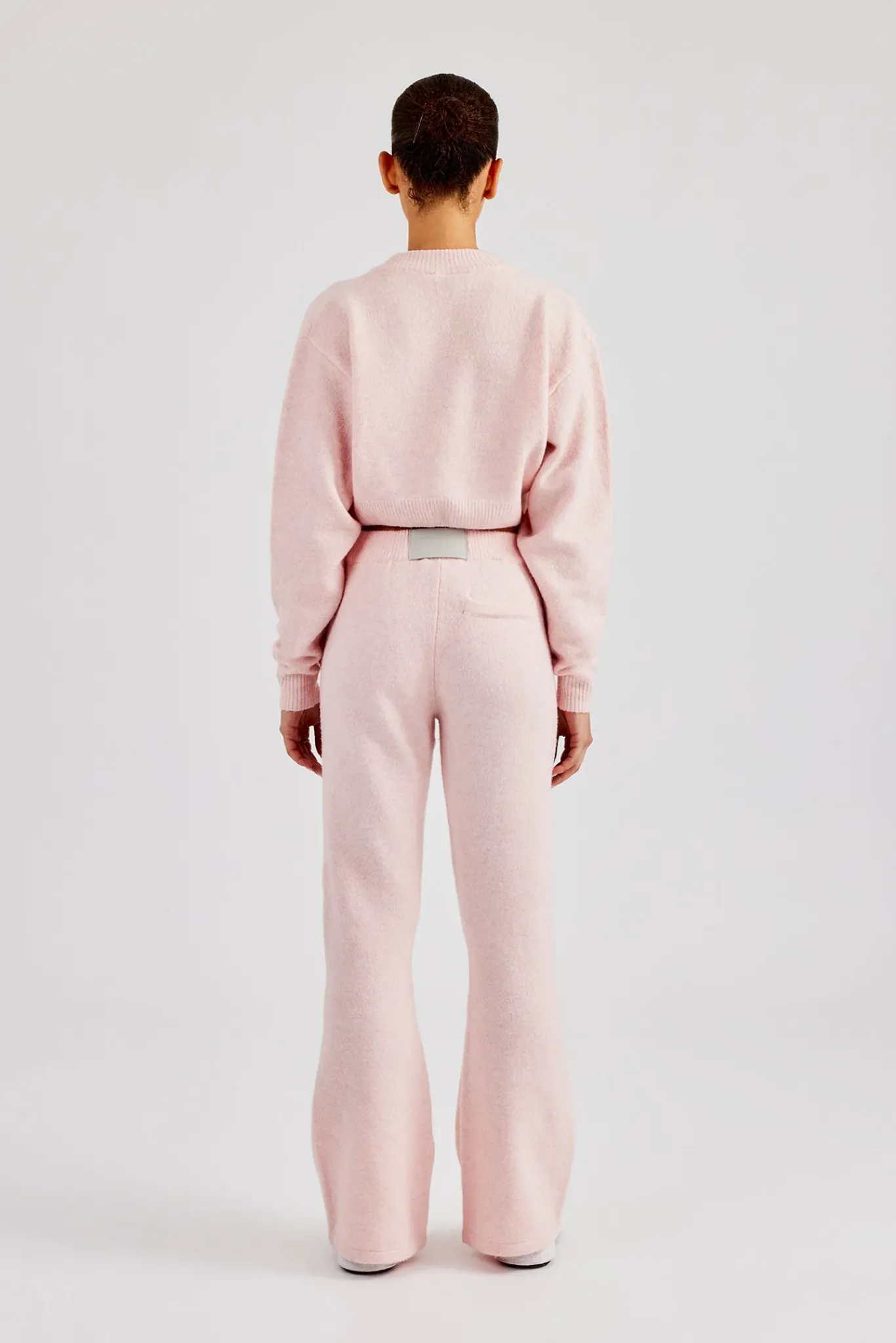 Women CLO-SET-KTW Knitted Cropped Cardigan & Flare Trouser - Baby Pink