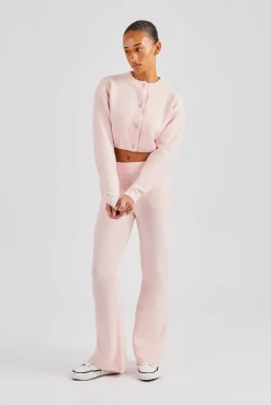 Women CLO-SET-KTW Knitted Cropped Cardigan & Flare Trouser - Baby Pink
