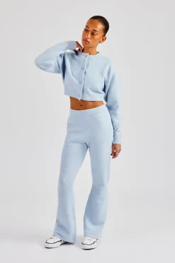 Women CLO-SET-KTW Knitted Cropped Cardigan & Flare Trouser - Baby Blue