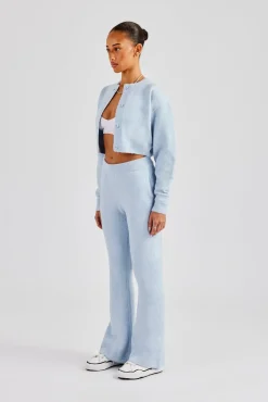 Women CLO-SET-KTW Knitted Cropped Cardigan & Flare Trouser - Baby Blue
