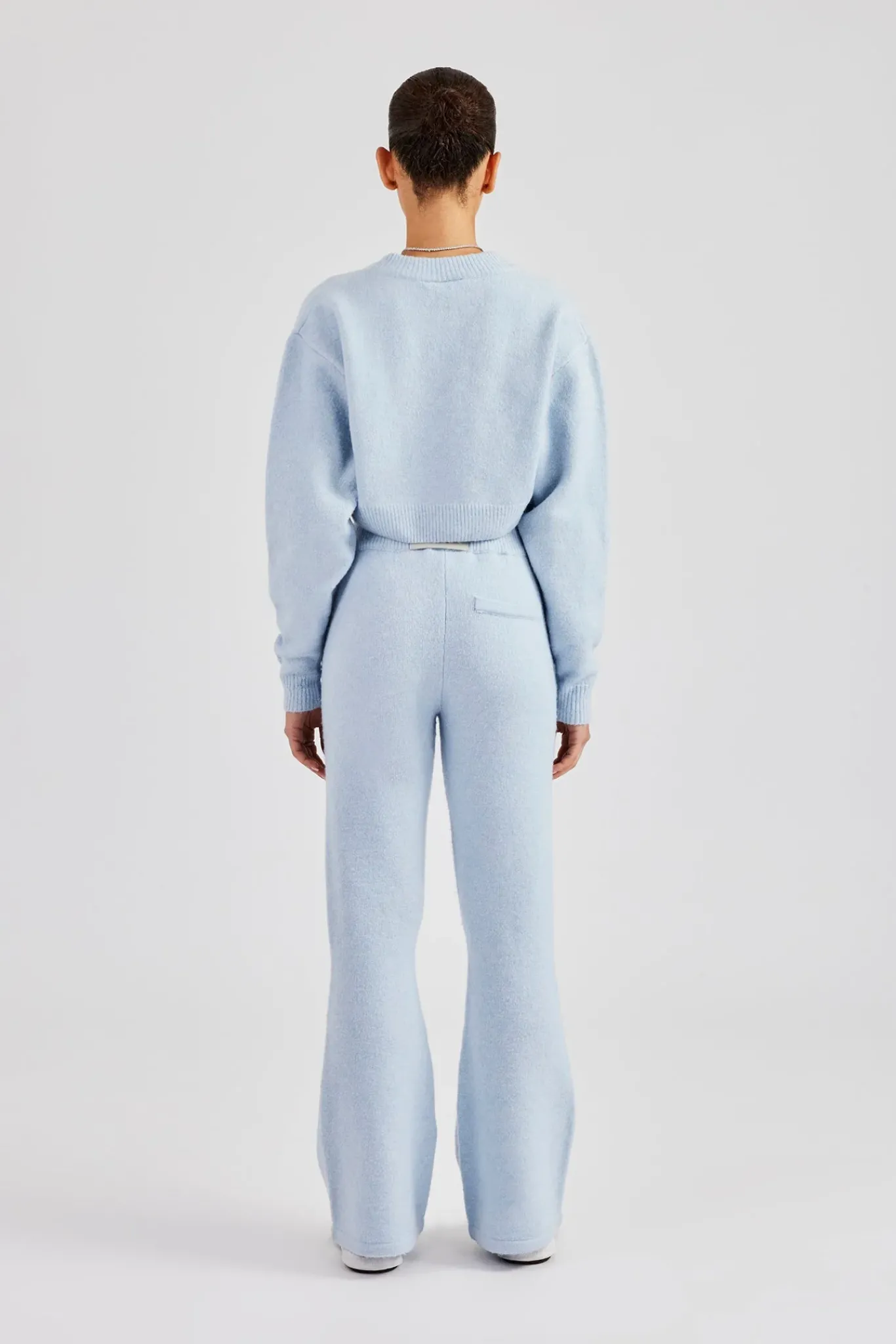 Women CLO-SET-KTW Knitted Cropped Cardigan & Flare Trouser - Baby Blue