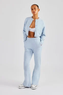 Women CLO-SET-KTW Knitted Cropped Cardigan & Flare Trouser - Baby Blue