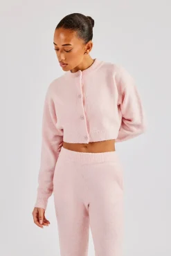Women CLO-TOP-HS-SWE-KTW Knitted Cropped Cardigan - Baby Pink