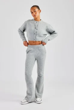 Women CLO-SET-KTW Knitted Cropped Cardigan & Flare Trouser - Grey