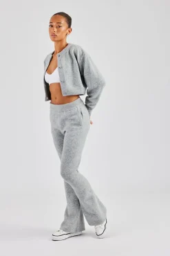 Women CLO-SET-KTW Knitted Cropped Cardigan & Flare Trouser - Grey