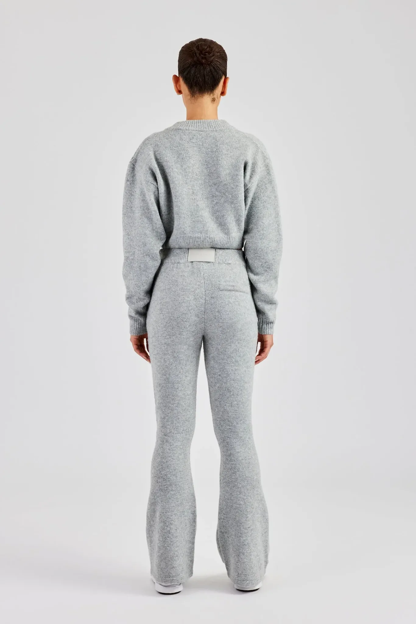 Women CLO-SET-KTW Knitted Cropped Cardigan & Flare Trouser - Grey