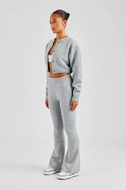 Women CLO-SET-KTW Knitted Cropped Cardigan & Flare Trouser - Grey