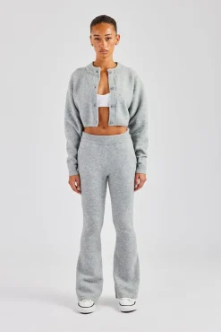Women CLO-SET-KTW Knitted Cropped Cardigan & Flare Trouser - Grey