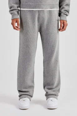 CLO-BOT-TRO-KTW Knitted Embroidered Straight Leg Jogger - Grey