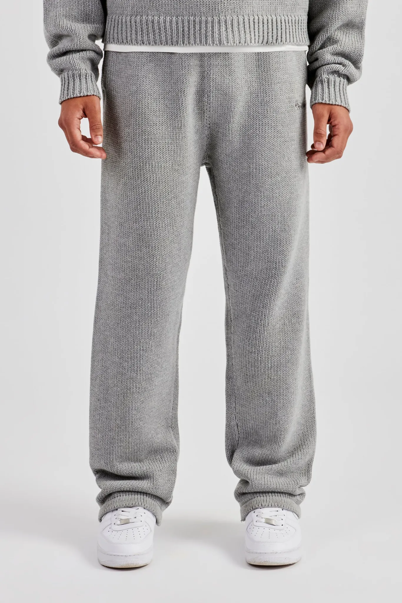 CLO-BOT-TRO-KTW Knitted Embroidered Straight Leg Jogger - Grey