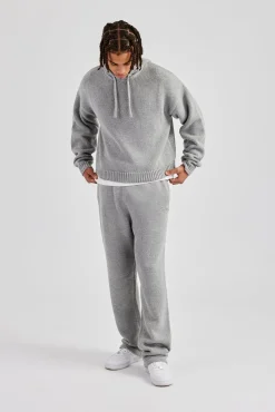 CLO-BOT-TRO-KTW Knitted Embroidered Straight Leg Jogger - Grey