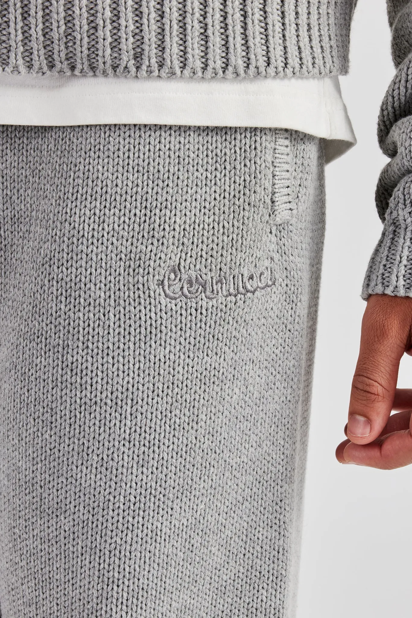 CLO-BOT-TRO-KTW Knitted Embroidered Straight Leg Jogger - Grey